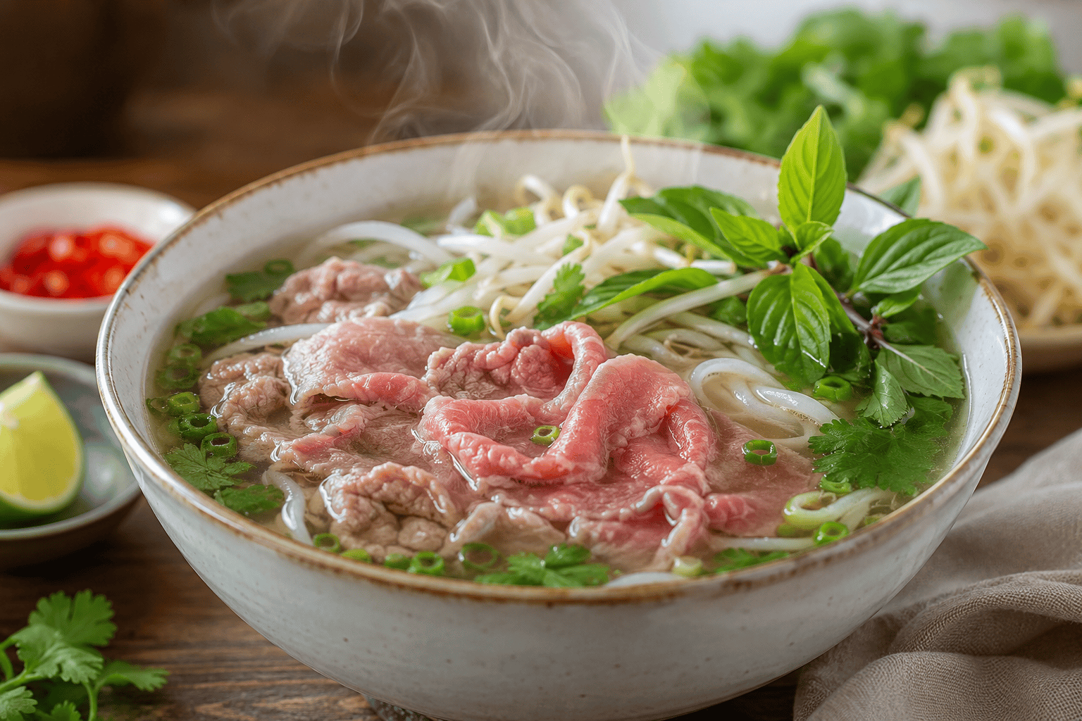 Pho keitto: Aito ja lohdullinen resepti kotikeittiöön Aito vietnamilainen pho keitto naudanlihalla ja tuoreilla yrteillä tarjoiltuna