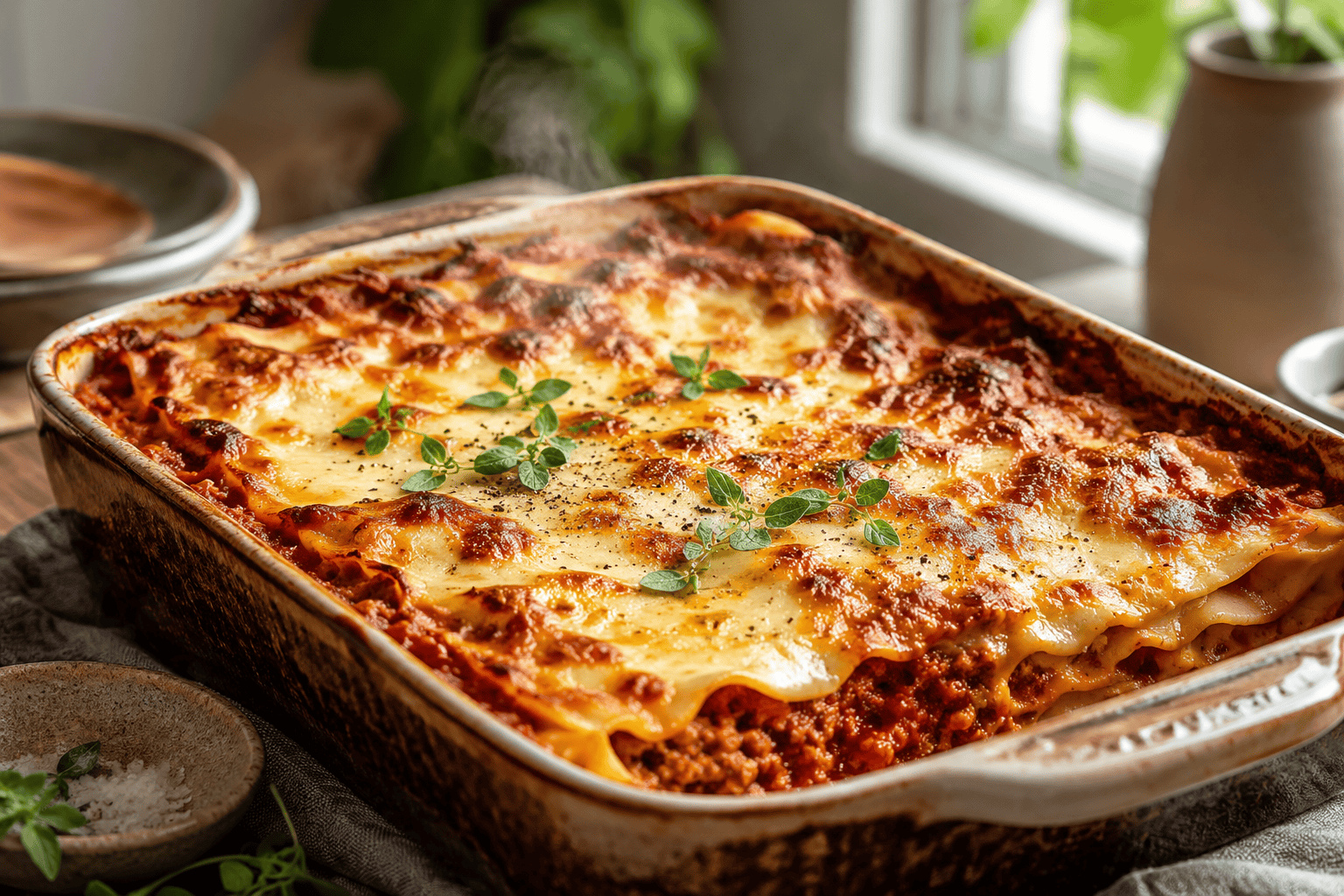Mehevä lasagne resepti – Näillä vinkeillä onnistut aina Mehevä ja perinteinen lasagne resepti uunivuoassa, päällä kultaiseksi paistunutta juustoa