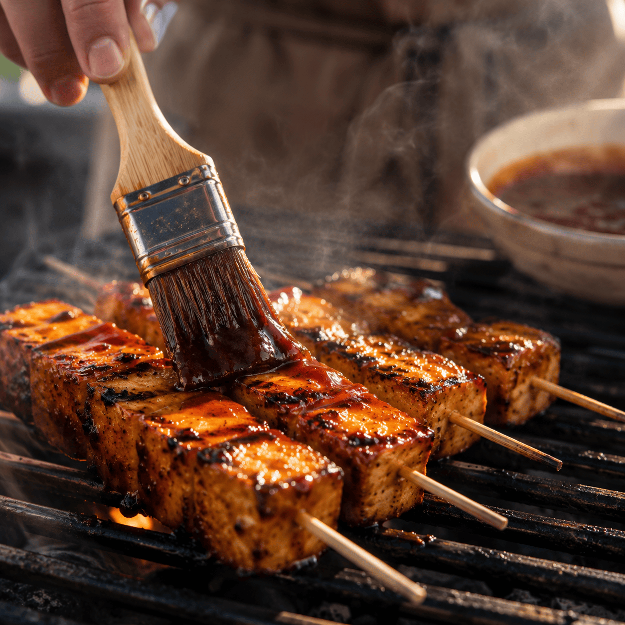 Kasvisruokaa grillissä: Näin loihdit rapeaa grillitofua Grillikastikkeella glaseerattava tofu grillissä, savuinen ja karamellisoituva pinta